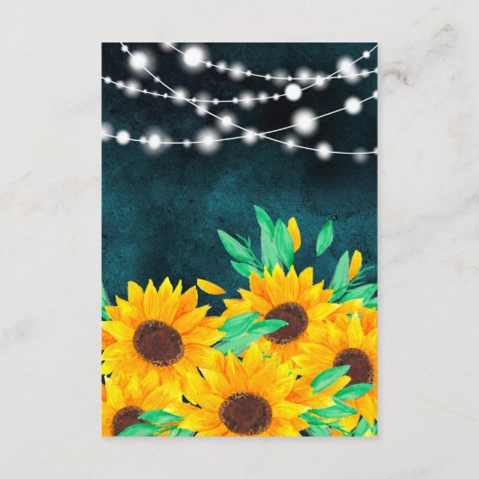 Rustieke blauwgroen string verlichting zonnebloeme informatiekaartje (Achterkant)