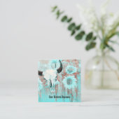 Rustieke Blauwgroen Westerne Country Bull Skull Zo Vierkante Visitekaartje (Staand voorkant)