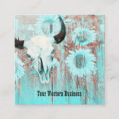 Rustieke Blauwgroen Westerne Country Bull Skull Zo Vierkante Visitekaartje (Voorkant)