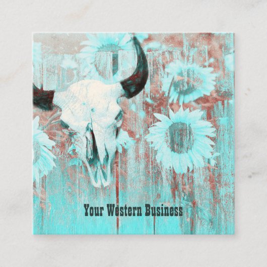 Rustieke Blauwgroen Westerne Country Bull Skull Zo Vierkante Visitekaartje (Voorkant)