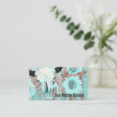 Rustieke Blauwgroen Westerne Country Bull Skull Zo Visitekaartje (Staand voorkant)