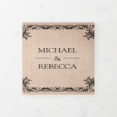 Rustieke Bloei Grens Burlap Foto Huwelijk Drieluik Uitnodiging (Cover)