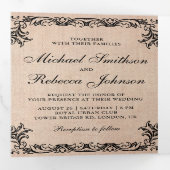 Rustieke Bloei Grens Burlap Foto Huwelijk Drieluik Uitnodiging (Binnenzijde eerst)