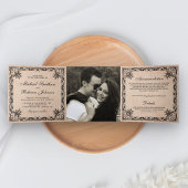 Rustieke Bloei  Grens Burlap Foto Huwelijk Drieluik Uitnodiging