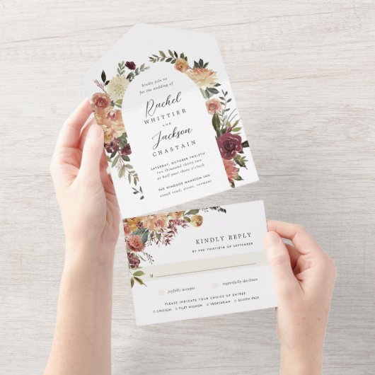 Rustieke bloei waterverf bloemen bruiloft all in one uitnodiging (Afscheurbaar)