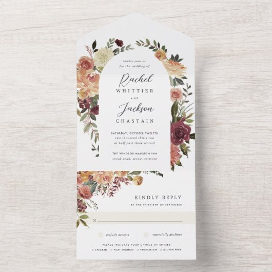 Rustieke bloei waterverf bloemen bruiloft all in one uitnodiging (Binnen)