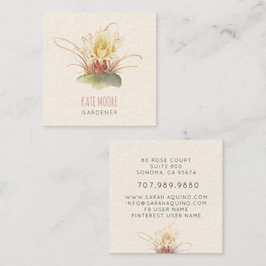 Rustieke Bloeiende Barrel Cactus Cream Gardener Vierkante Visitekaartje (Voorkant / Achterkant)