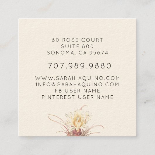 Rustieke Bloeiende Barrel Cactus Cream Gardener Vierkante Visitekaartje (Achterkant)