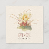 Rustieke Bloeiende Barrel Cactus Cream Gardener Vierkante Visitekaartje (Voorkant)