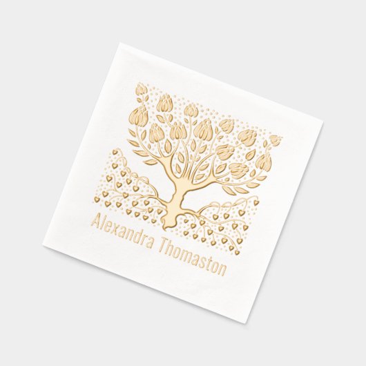 Rustieke Bloeiende Boom met Hartwortels Naam Folie Servetten (Links)