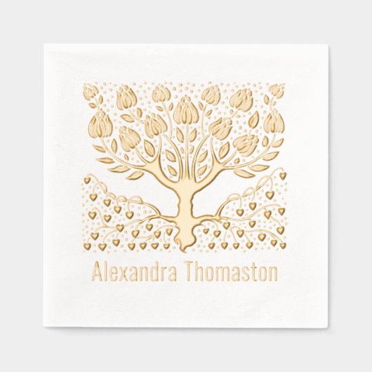 Rustieke Bloeiende Boom met Hartwortels Naam Folie Servetten (Voorkant)