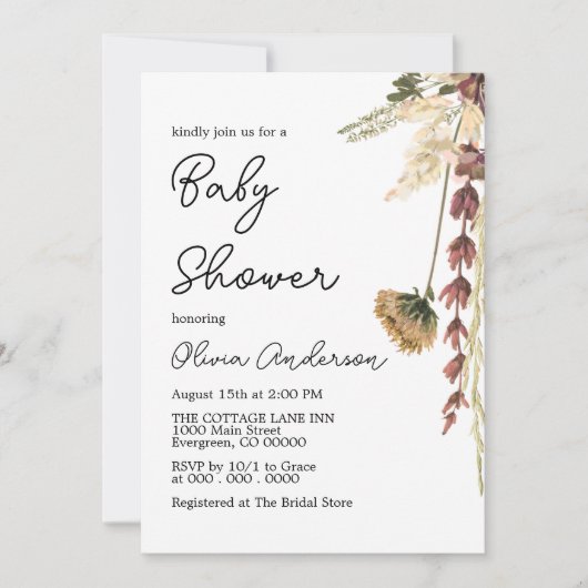 Rustieke Bloem Boho Baby shower Invitation Kaart (Voorkant)