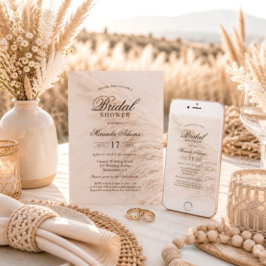 Rustieke Bloem Boho Pampas Gras Bruidsdouche Kaart
