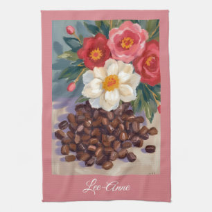 Rustieke bloem Coffee beans in Watercolor   Theedoek