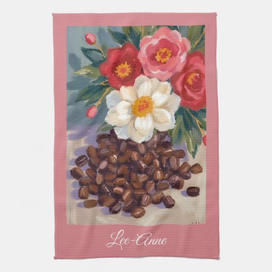 Rustieke bloem Coffee beans in Watercolor Theedoek (Verticaal)