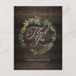 Rustieke bloem- en bladwaterverfkrans bedankt  briefkaart