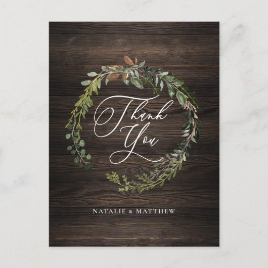 Rustieke bloem- en bladwaterverfkrans bedankt  briefkaart (Voorkant)