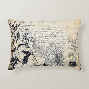 Rustieke bloem en kalligrafie - Aged Brown Paper 1 Accent Kussen