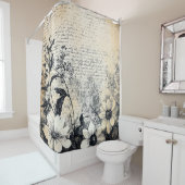 Rustieke bloem en kalligrafie - Aged Brown Paper 1 Douchegordijn (In situ)