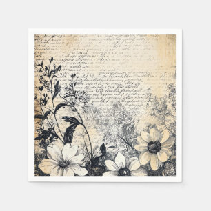Rustieke bloem en kalligrafie - Aged Brown Paper 1 Servet