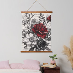 Rustieke bloem en kalligrafie - Aged Brown Paper 3 Hangend Wandkleed