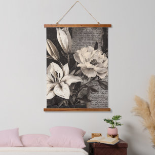 Rustieke bloem en kalligrafie - Aged Brown Paper 4 Hangend Wandkleed