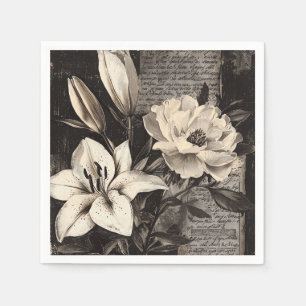 Rustieke bloem en kalligrafie - Aged Brown Paper 4 Servet