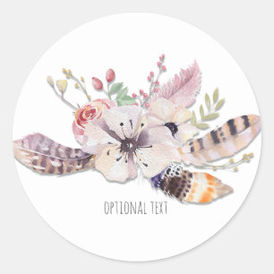 Rustieke bloem- en veren Boho-chique aangepaste gu Ronde Sticker