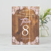 Rustieke bloem lichtsnoeren houten tafelnummer (Staand voorkant)