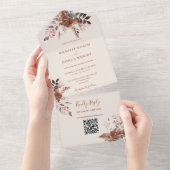 Rustieke bloem QR-code herfst bruiloft All In One Uitnodiging (Afscheurbaar)