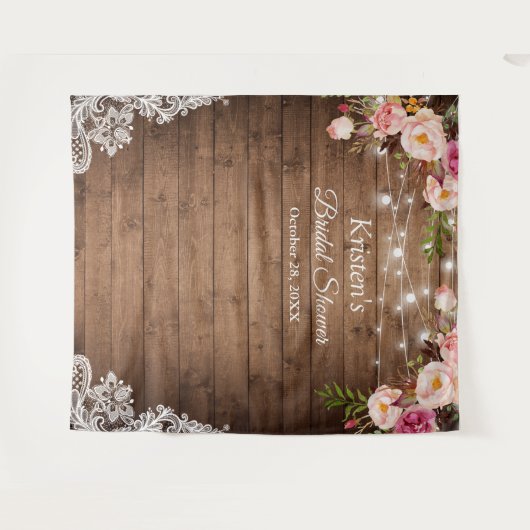 Rustieke bloem slingerlampjes bruidsfeest achtergr wandkleed (Voorkant (horizontaal))