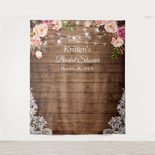 Rustieke bloem slingerlampjes bruidsfeest achtergr wandkleed (Voorkant)