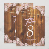 Rustieke bloem slingerlampjes houten tafelnummer (Voorkant / Achterkant)