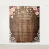 Rustieke bloem slingerlichten houten bruiloft acht wandkleed (Voorkant)