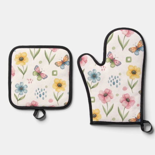 Rustieke Bloem Symfonie Ovenwant & Pannenlap Set (Voorkant)