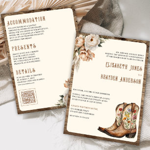 Rustieke Bloem Westerse Cowboylaarzen QR Code Huwe Kaart
