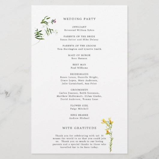 Rustieke bloem wilde bloem budget trouwprogramma flyer (Achterkant)