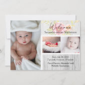 Rustieke Bloemen 3 Foto Meisje Baby Geboorte Aanko Kaart (Voorkant)