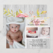 Rustieke Bloemen 3 Foto Meisje Baby Geboorte Aanko Kaart (Voorkant / Achterkant)