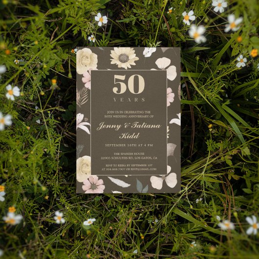 Rustieke bloemen 50e trouwdag kaart