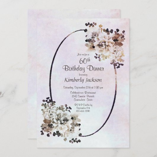 rustieke bloemen 60e verjaardag diner kaart (Voorkant / Achterkant)