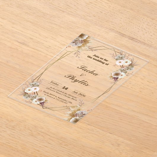 Rustieke bloemen acryl bruiloft uitnodigingen (Laagn)
