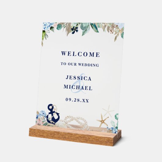 Rustieke Bloemen Anker Strand Huwelijk Welkom Acryl Bord (Hoek)