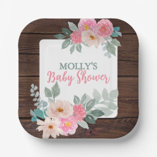 Rustieke Bloemen Baby shower Bord Plein