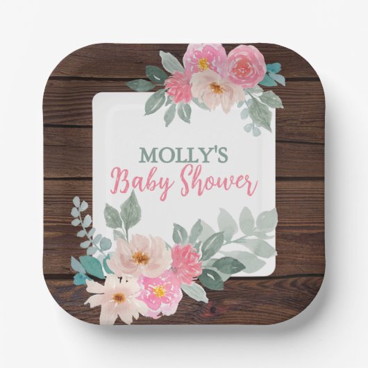 Rustieke Bloemen Baby shower Bord Plein (Voorkant)