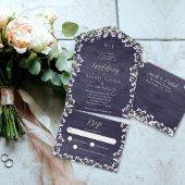 Rustieke Bloemen Baby's Breath Navy Blauw Hout Bru All In One Uitnodiging