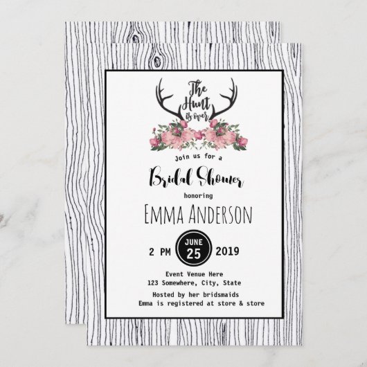 Rustieke Bloemen Barnwood Hunt is Over Vrijgezelle Kaart (Voorkant / Achterkant)