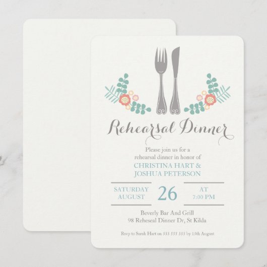 Rustieke Bloemen Bestek Repetitie Diner Uitnodigin Kaart (Voorkant / Achterkant)