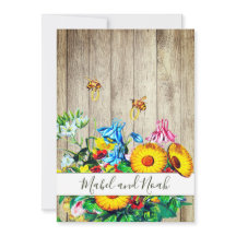 Rustieke Bloemen Bijen Goud Eco bruiloft uitnodigi