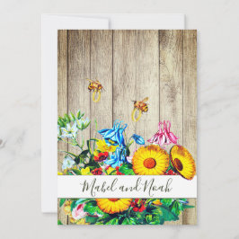 Rustieke Bloemen Bijen Goud Eco bruiloft uitnodigi Kaart